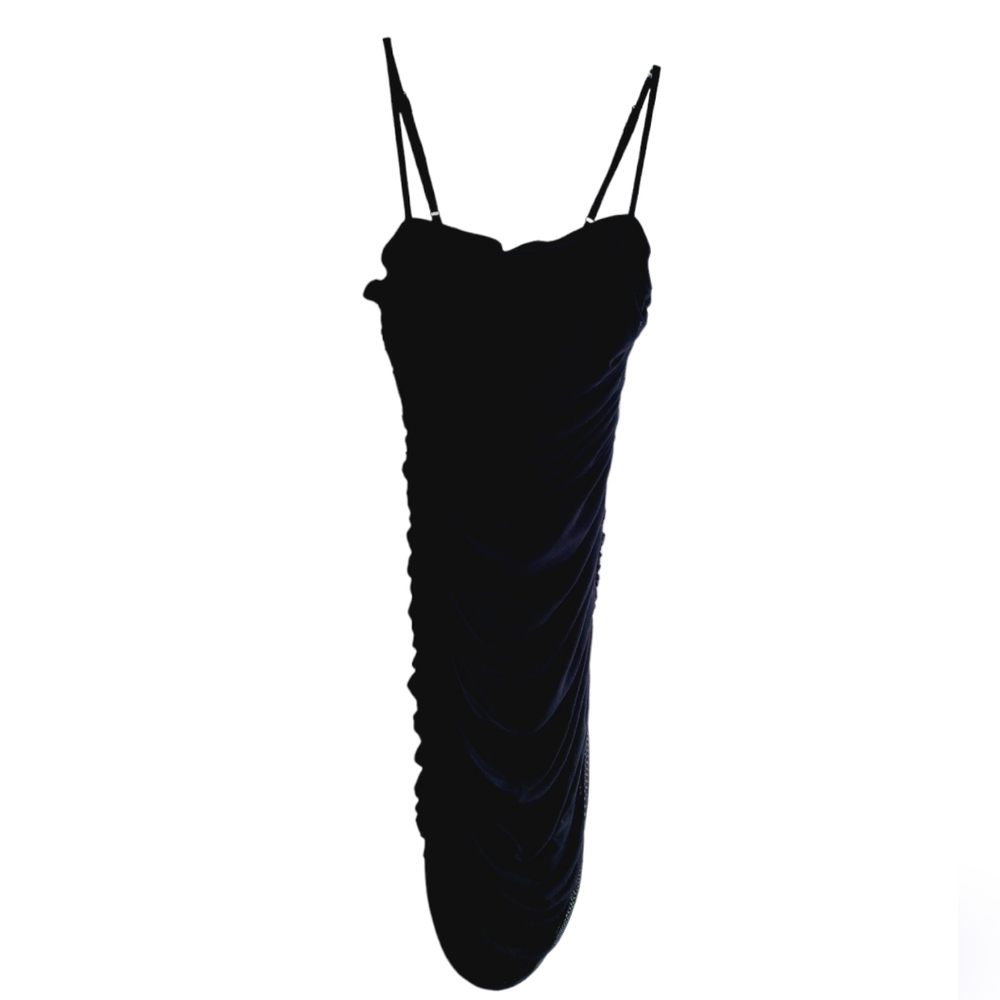 Teeze Me LBD Ruched Mesh Overlay Spaghetti Strap Cocktail Homecoming Dress - Picture 4 of 9